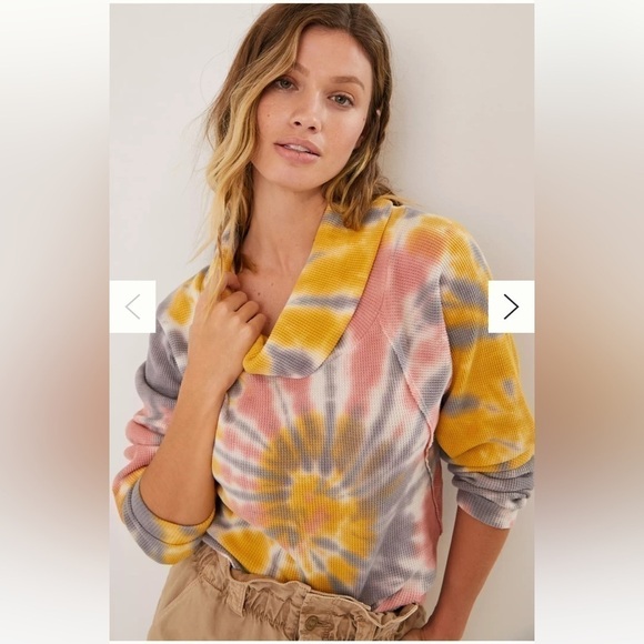 anthropologie Sz Xs Pilcro Angie Mock Neck tie-dye Waffle Top - Picture 2 of 6